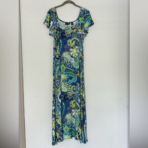 Attitudes by Renee Blue Flutter Sleeve Maxi Sundress